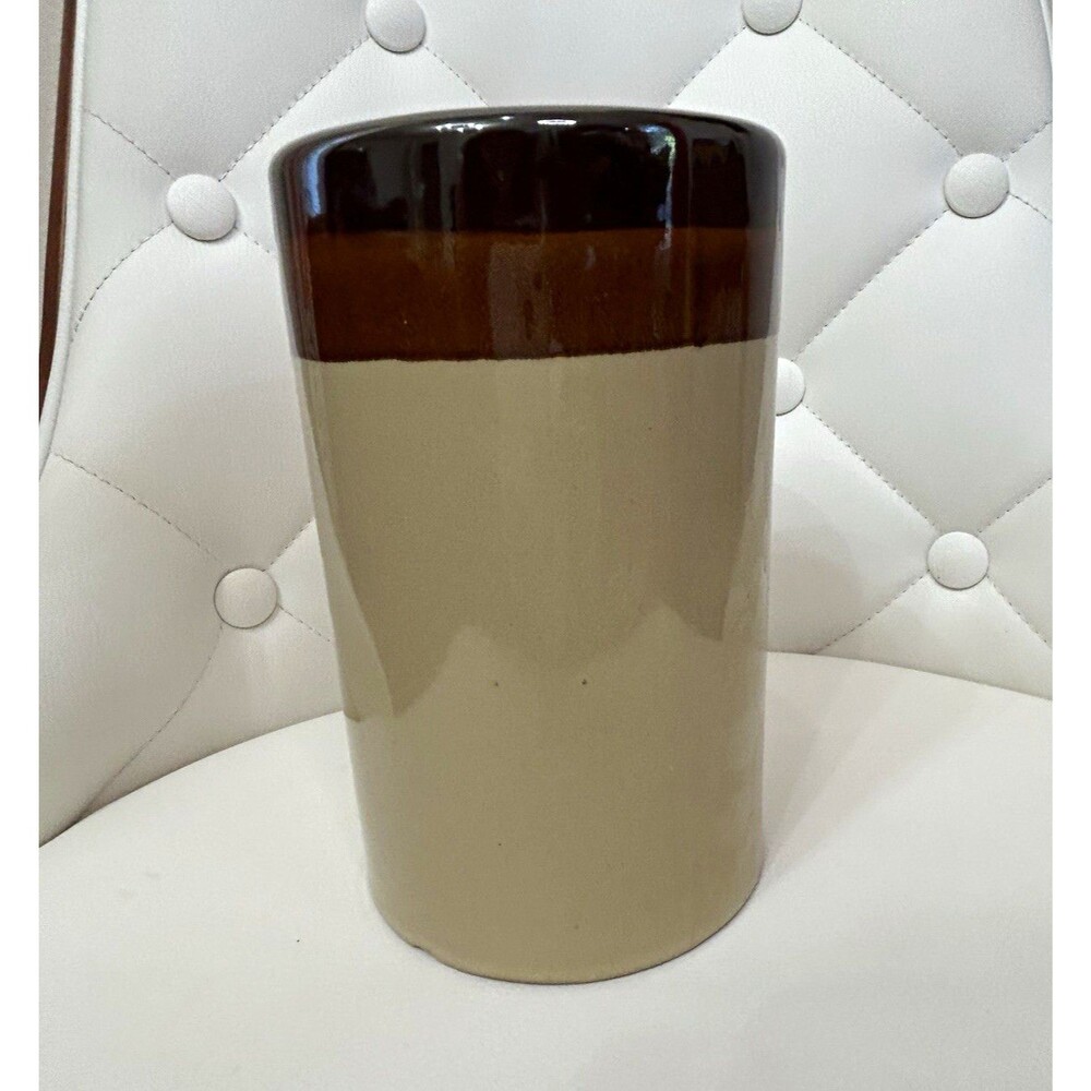 Glazed Stoneware Kitchen Utensil Crock Brown, Black, and Cream